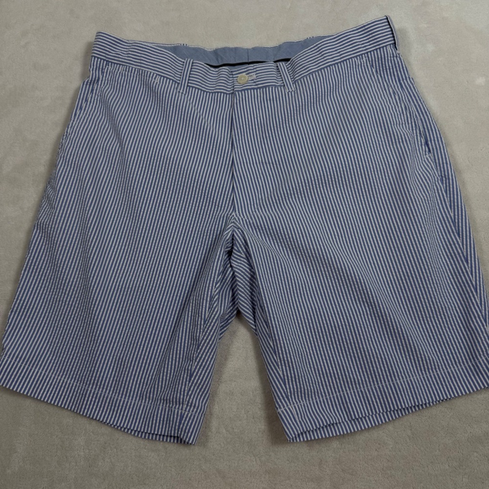 Polo Golf Ralph Lauren Mens 34 Seersucker Shorts Blue White Striped RN41381